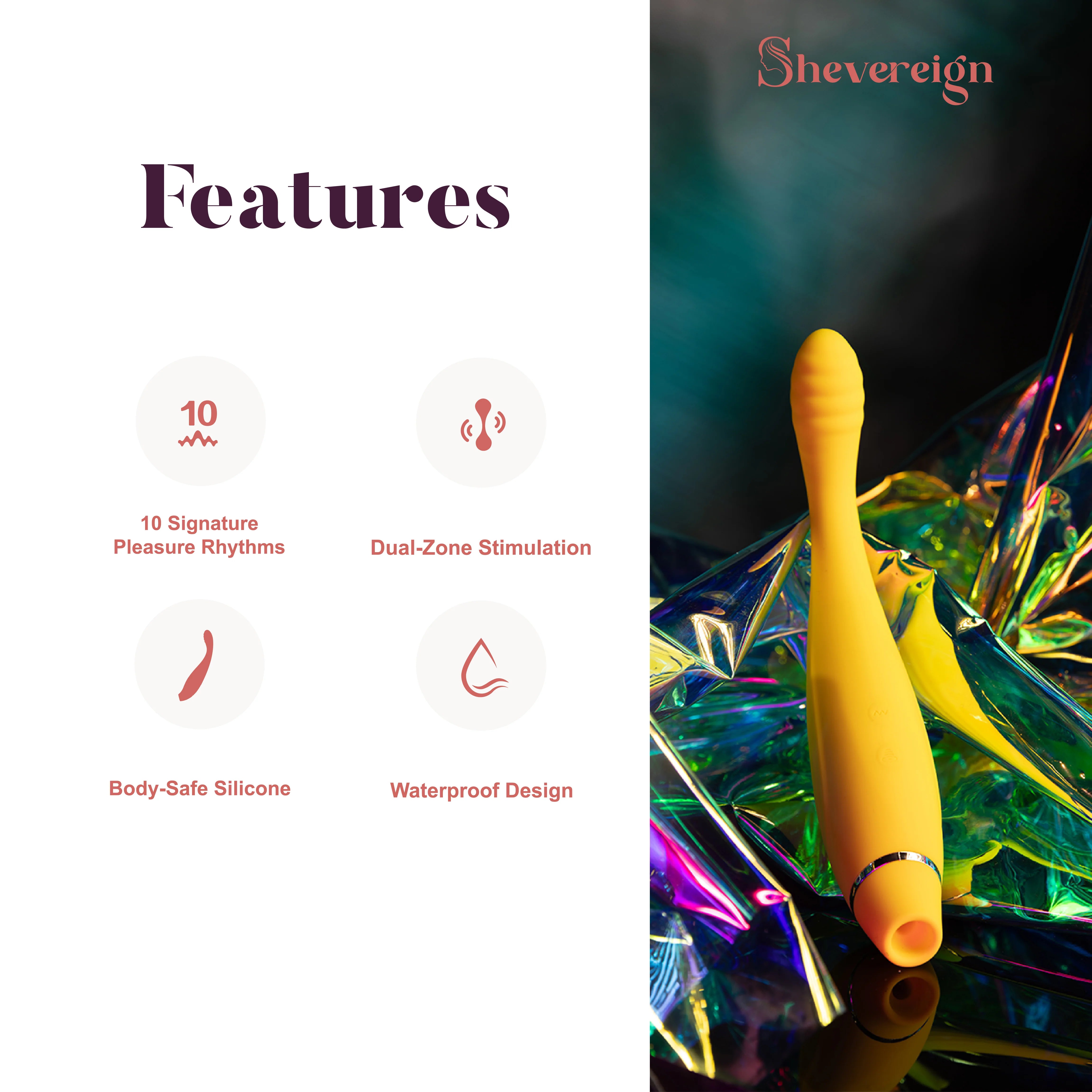 SHEVEREIGN Fusion Bliss G Spot Vibrator features body safe silicone dual zone stimulation and waterproof rechargeable design
