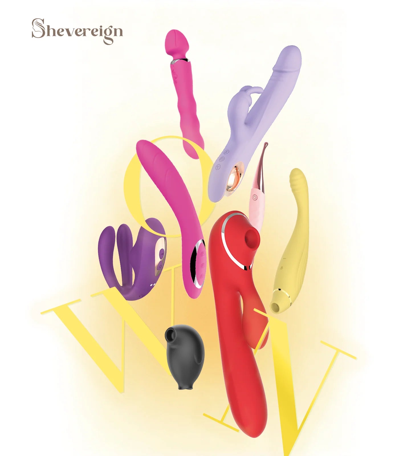 SHEVEREIGN OWN Collection image featuring all eight signature women’s sex toys, symbolizing empowerment, sensual exploration, and the modern art of feminine pleasure